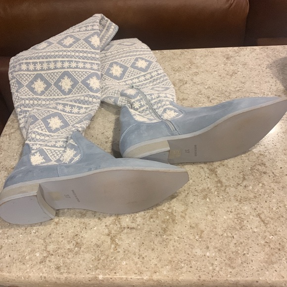 NWOT Free People Bren Denim & Crochet Tall Boot in Calm Waters Size 7 - Picture 9 of 11